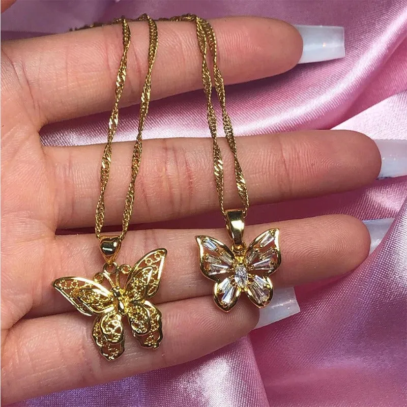 Lovely Heart, Butterfly, and Flower Pendant Necklaces
