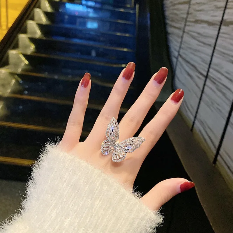 Luxury Butterfly Shine Crystal Rings for Women