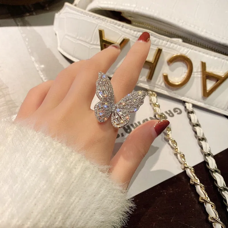 Luxury Butterfly Shine Crystal Rings for Women