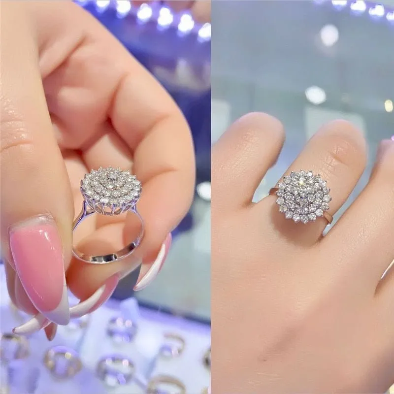 Luxury Inlay Flower Zircon Ring Women Wedding Jewely
