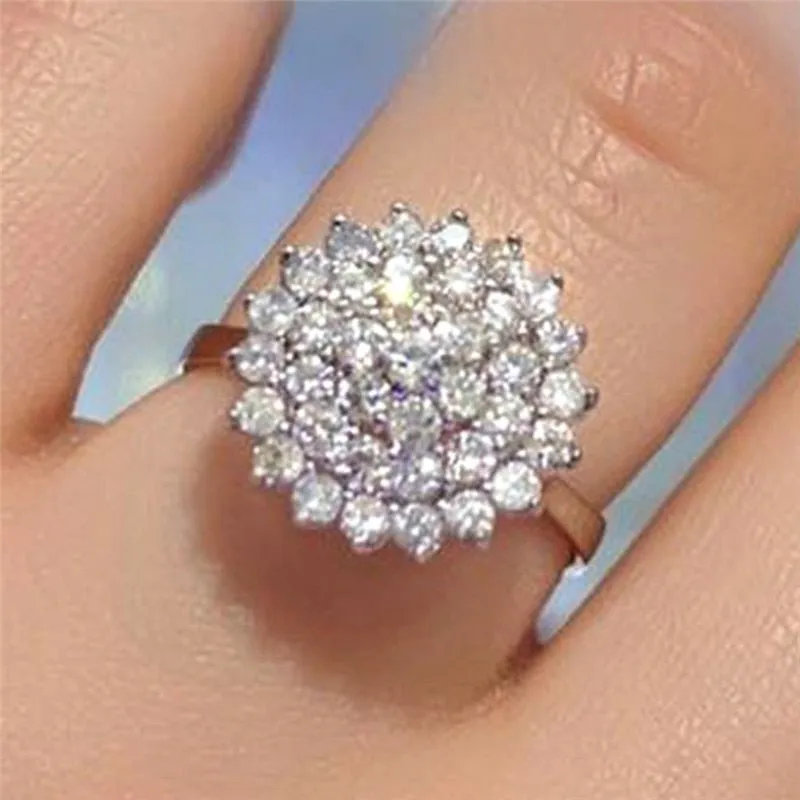 Luxury Inlay Flower Zircon Ring Women Wedding Jewely