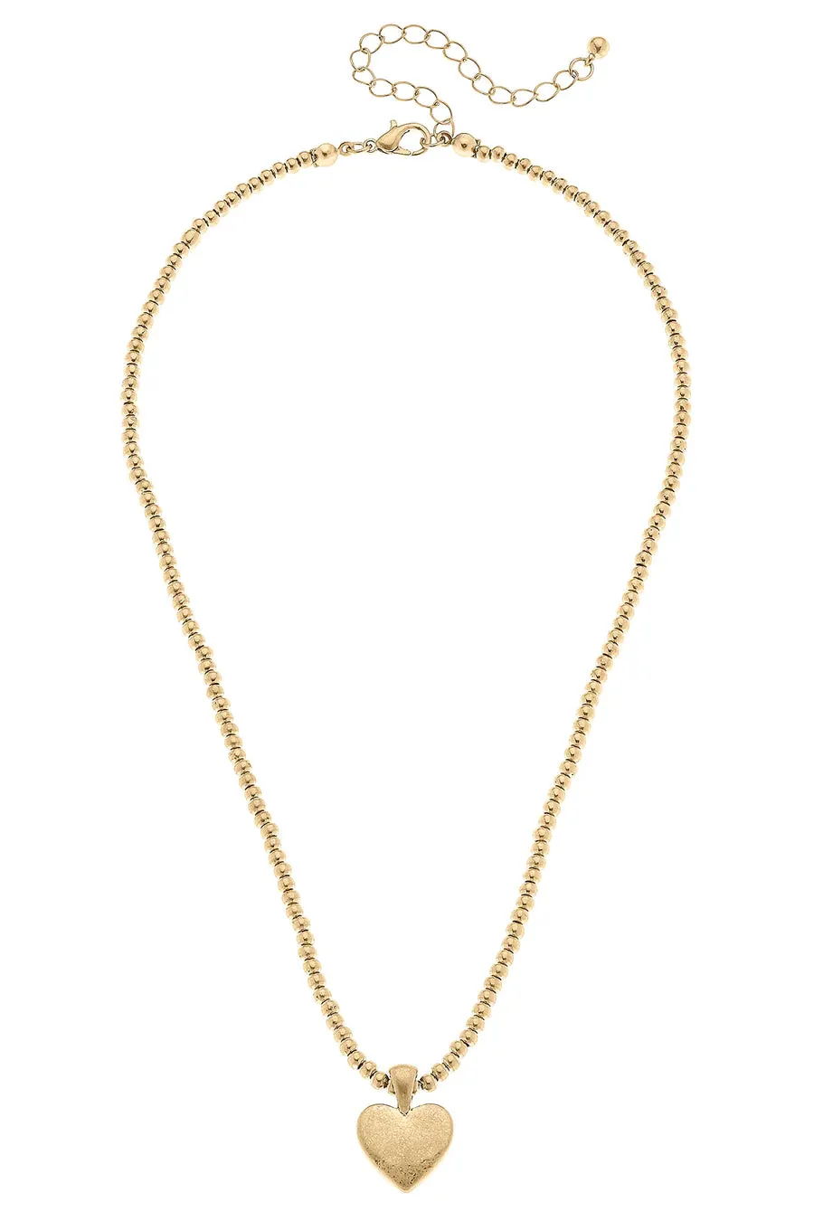 Macy Heart Pendant with Ball Bead Chain Necklace in Worn Gold