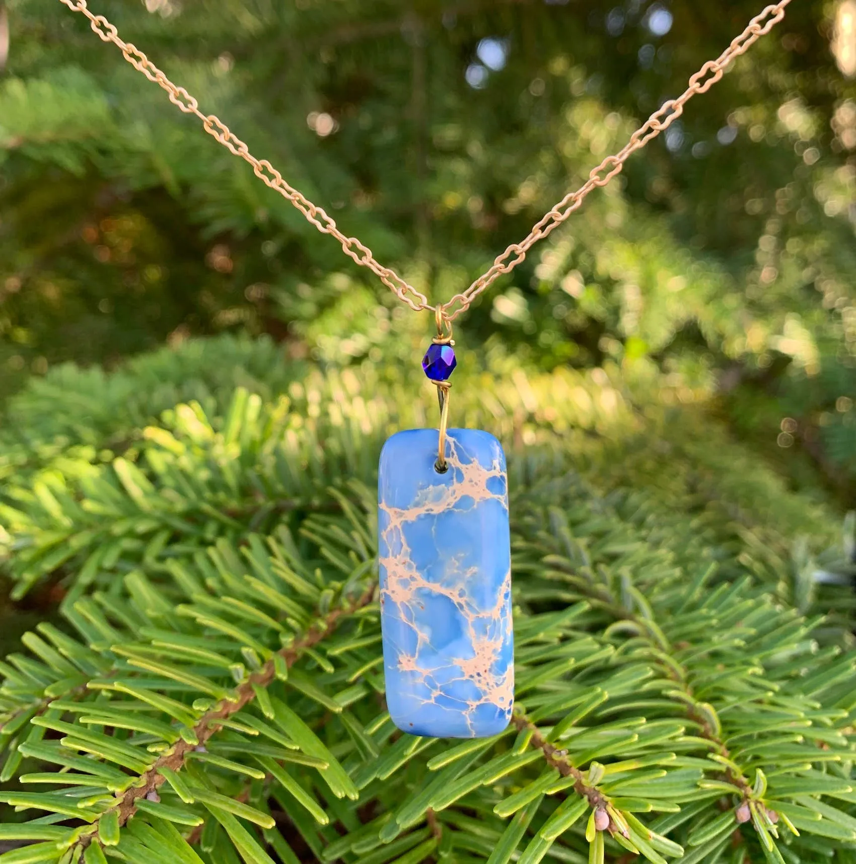 Magnesite 18" Chain Necklace-  Blue Rectangle
