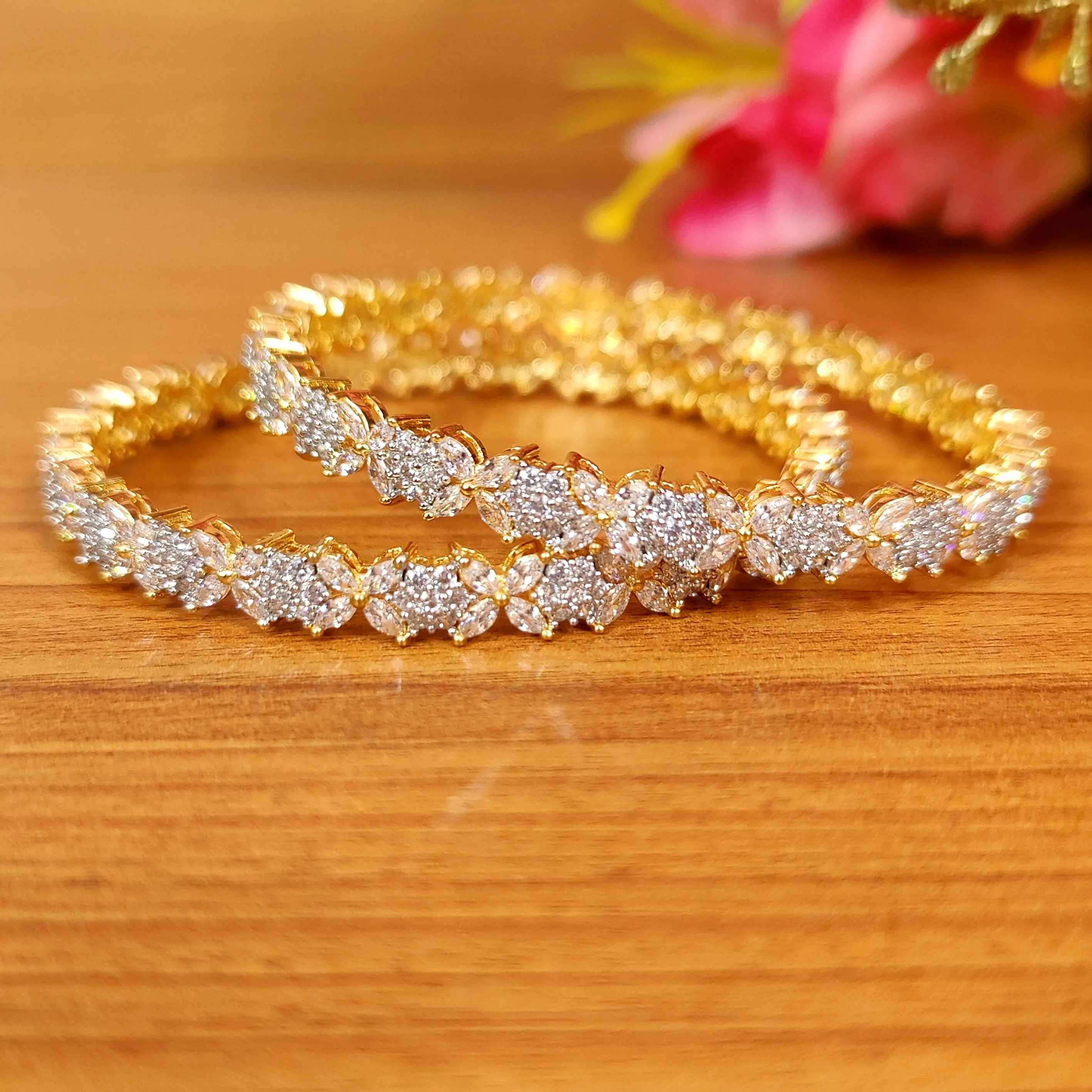 MARQUESE DIAMOND LOOK GOLD PLATED BANGLES