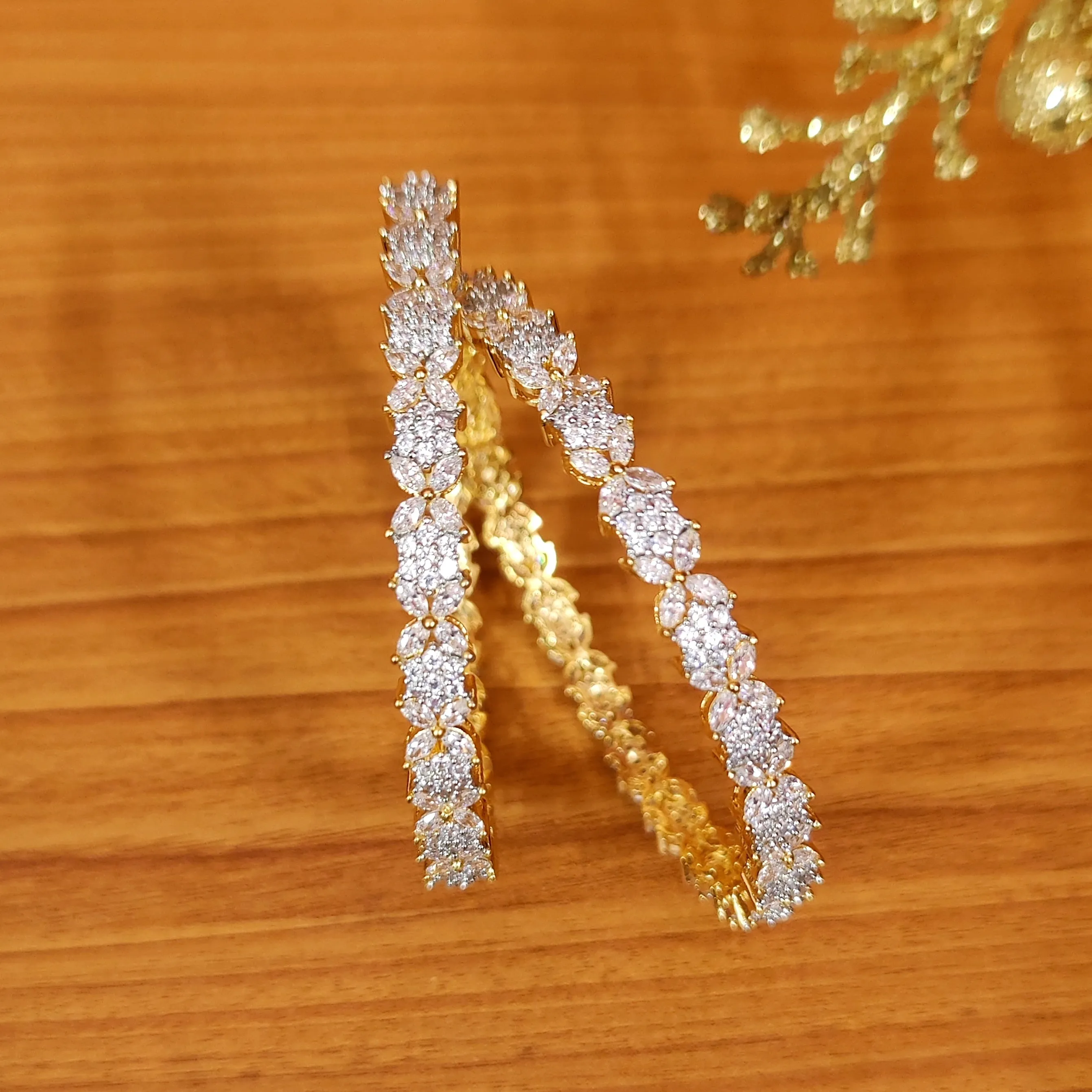 MARQUESE DIAMOND LOOK GOLD PLATED BANGLES