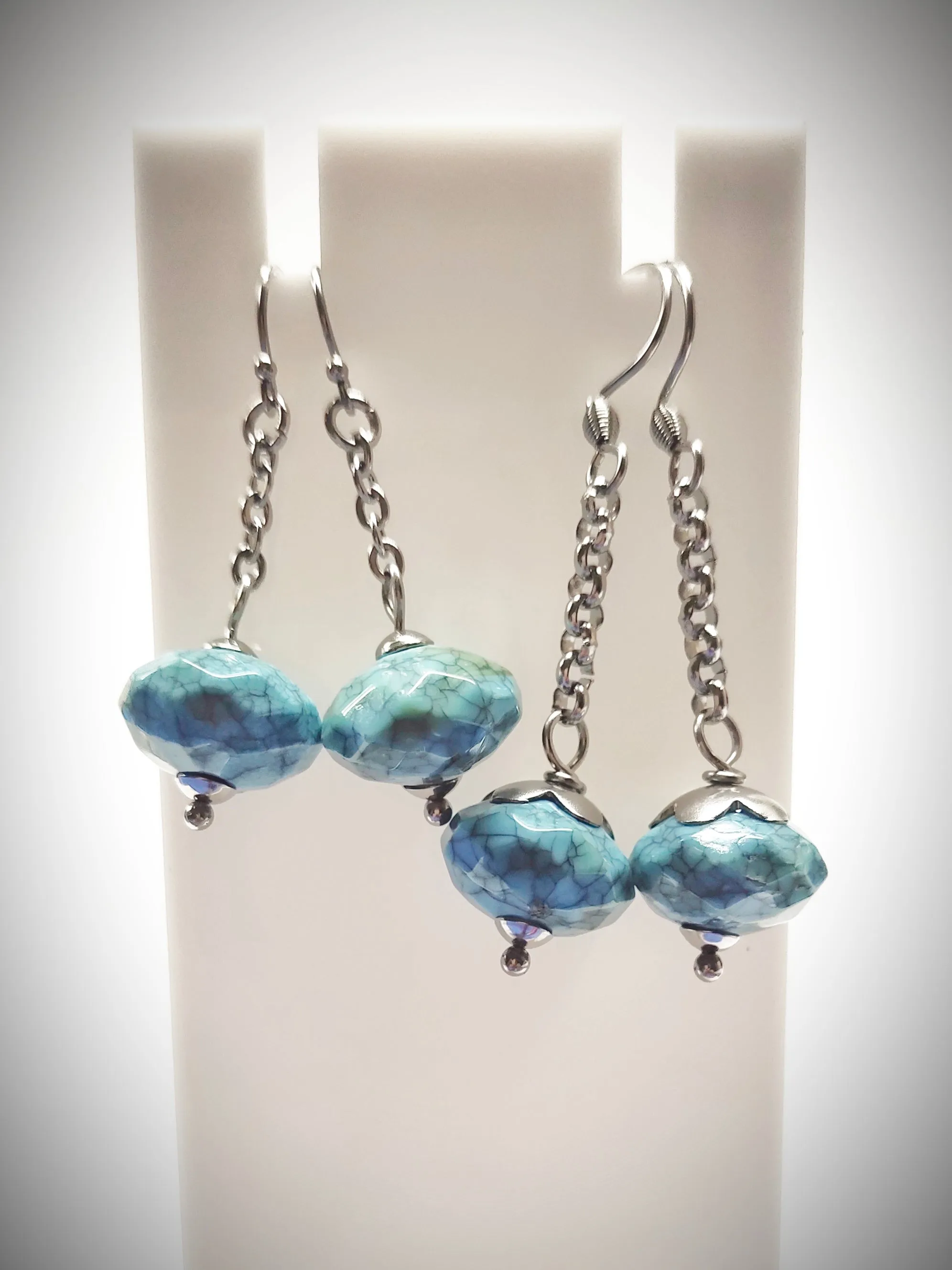 Matching bluish turquoise colour bead earrings for mother and daughter