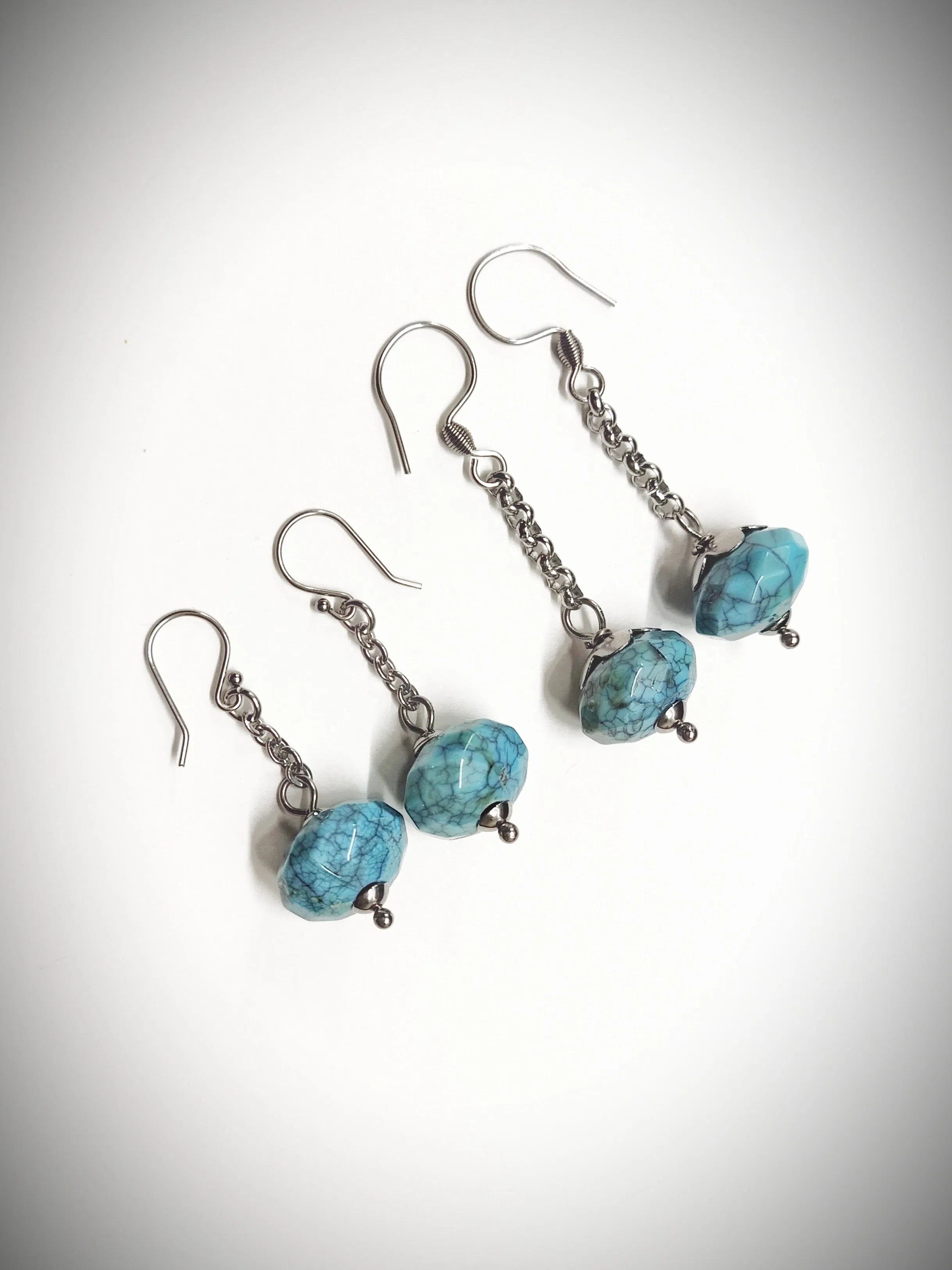 Matching bluish turquoise colour bead earrings for mother and daughter