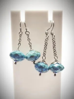 Matching bluish turquoise colour bead earrings for mother and daughter