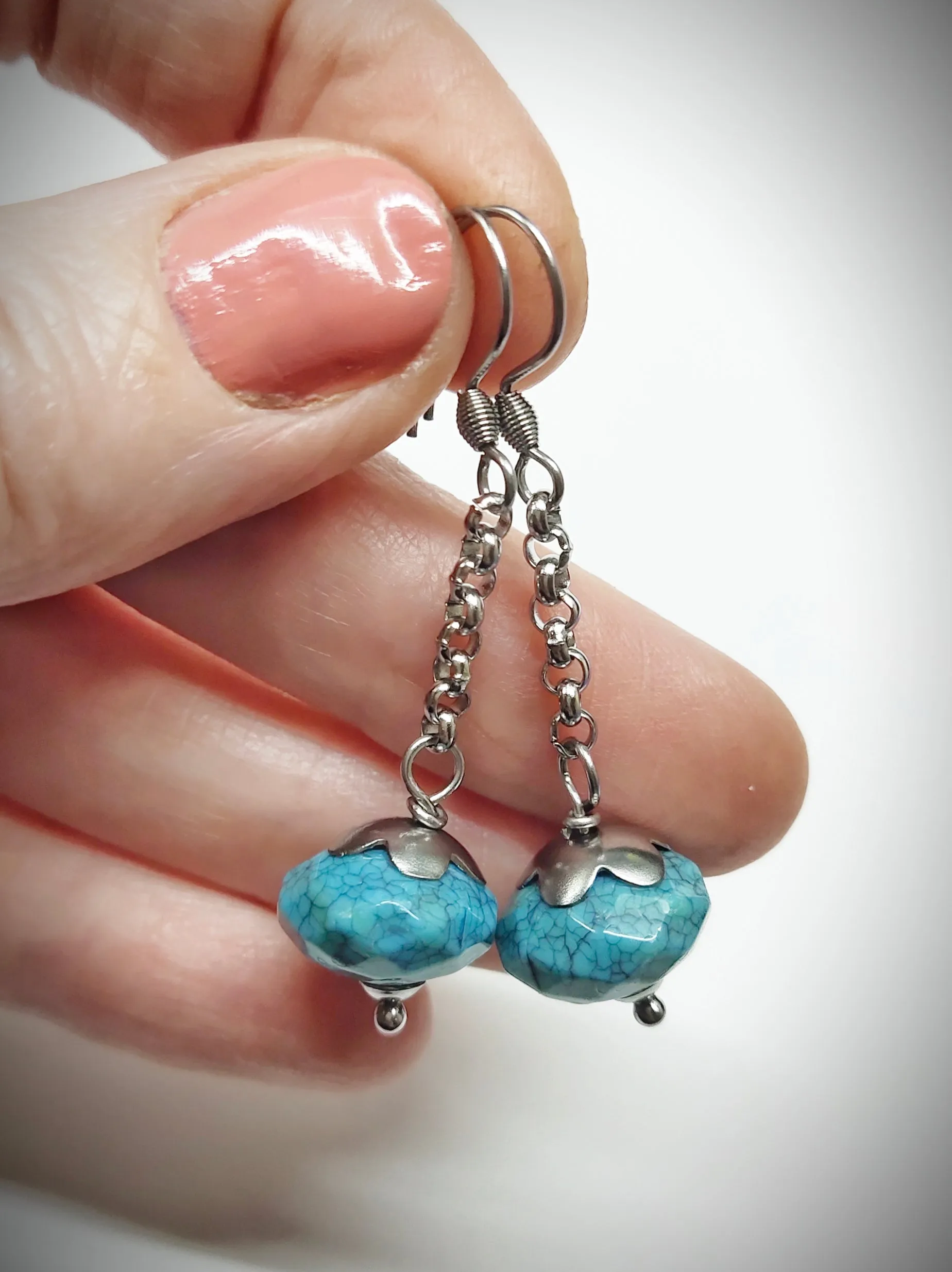 Matching bluish turquoise colour bead earrings for mother and daughter