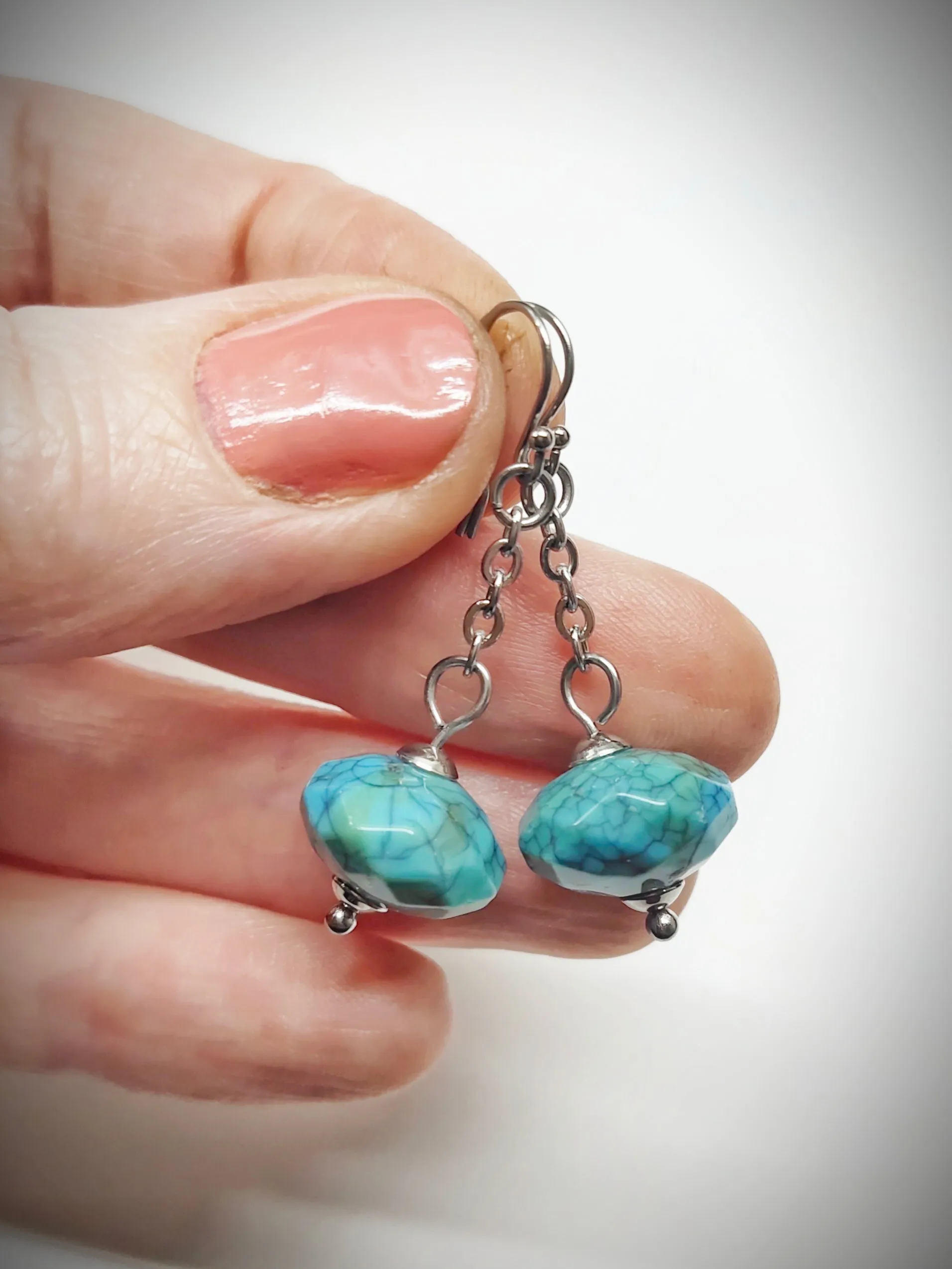 Matching bluish turquoise colour bead earrings for mother and daughter