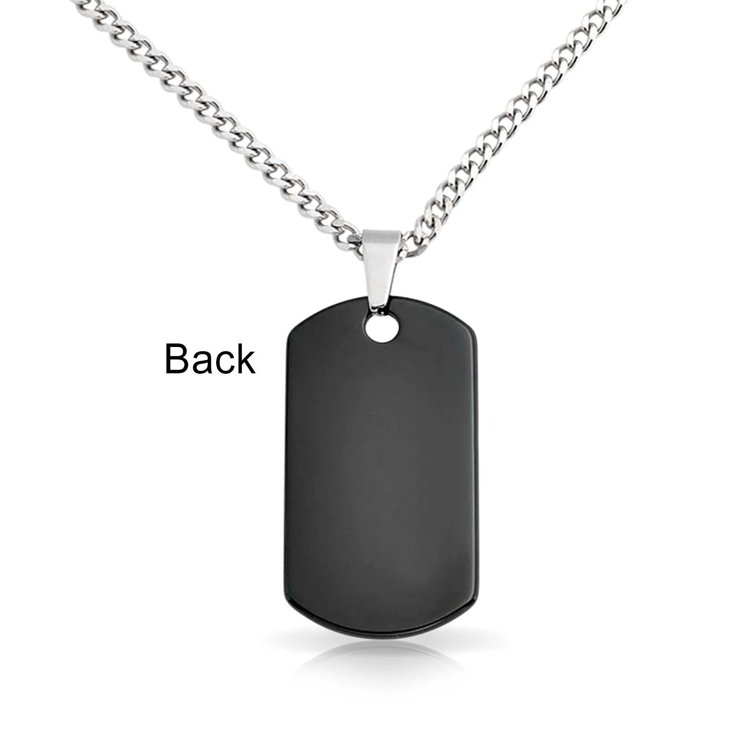 Medium Black Dog Tag Pendant Necklace for Men Stainless Steel 24" Chain