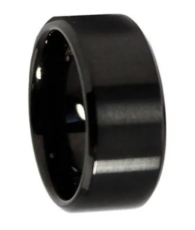 Men's Black Stainless Steel Wedding Ring with Matte Finish  10mm