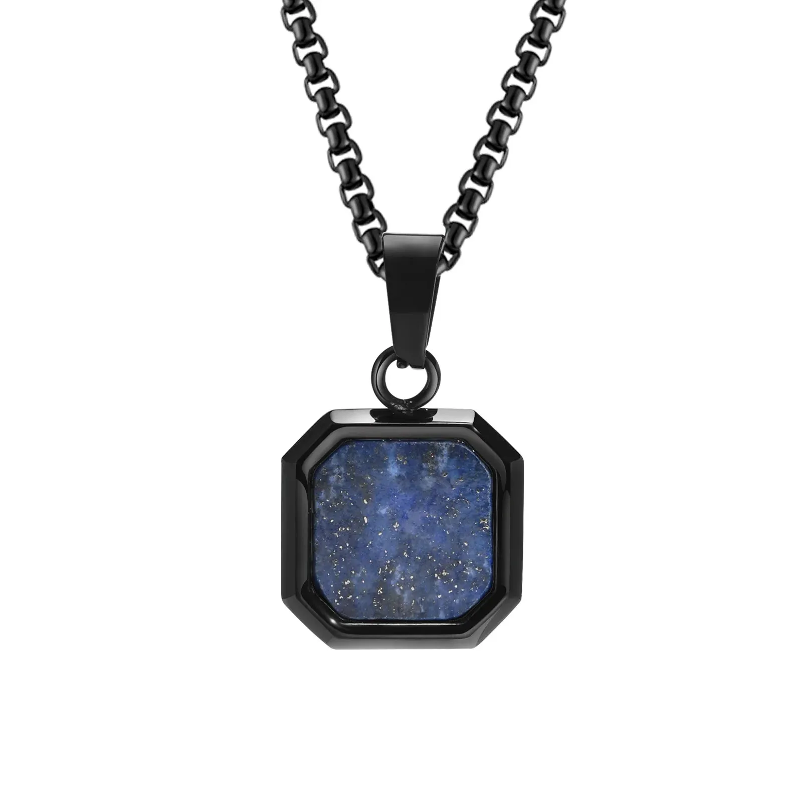 Men's Stylish Gold Color Square Necklace with Lapis Lazuli Stone Pendant