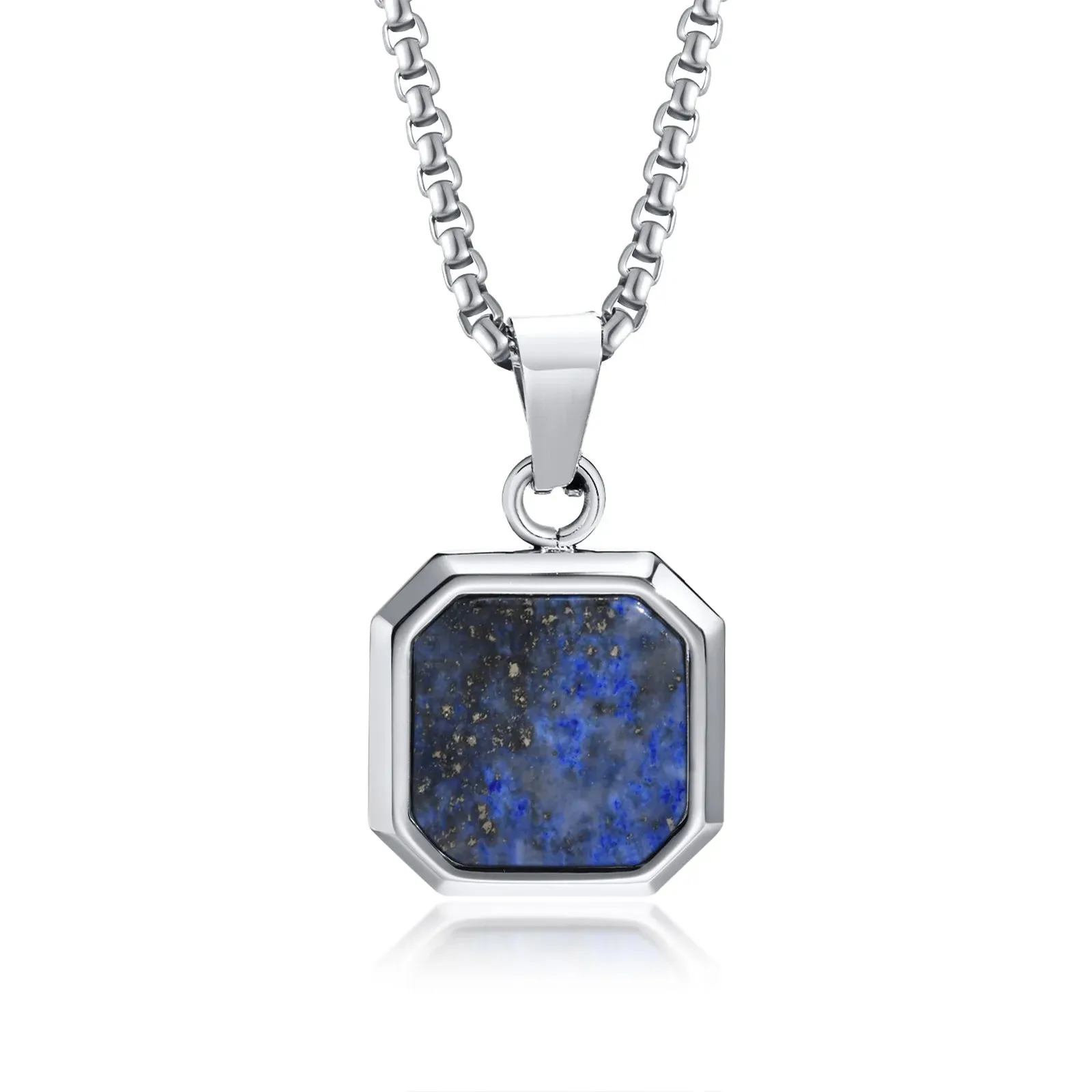 Men's Stylish Gold Color Square Necklace with Lapis Lazuli Stone Pendant