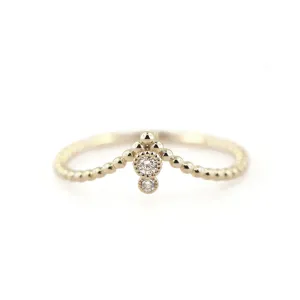 Milgrain Diamond Beaded V Ring