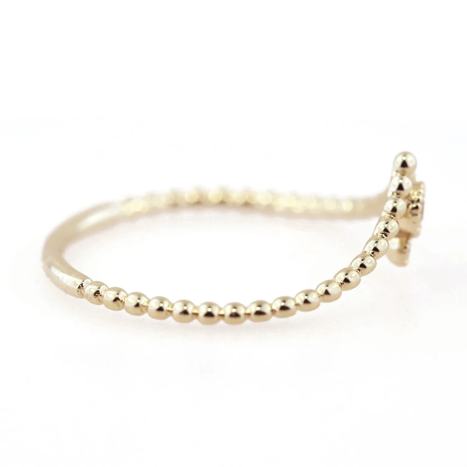Milgrain Diamond Beaded V Ring