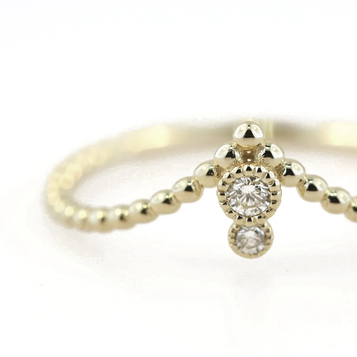 Milgrain Diamond Beaded V Ring