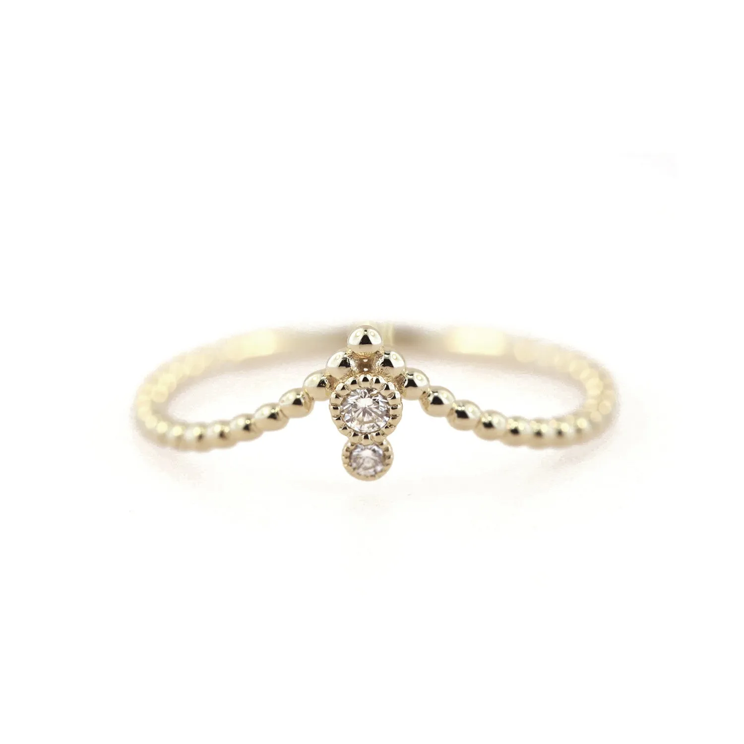 Milgrain Diamond Beaded V Ring