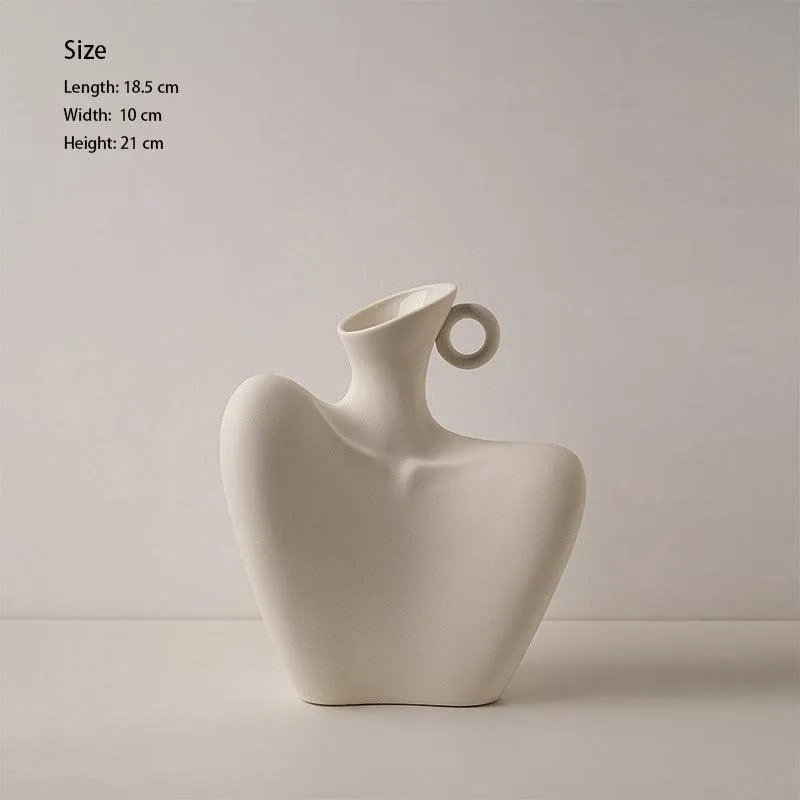 Minimalist Small Ceramic Flower Vase Beige Body Statue