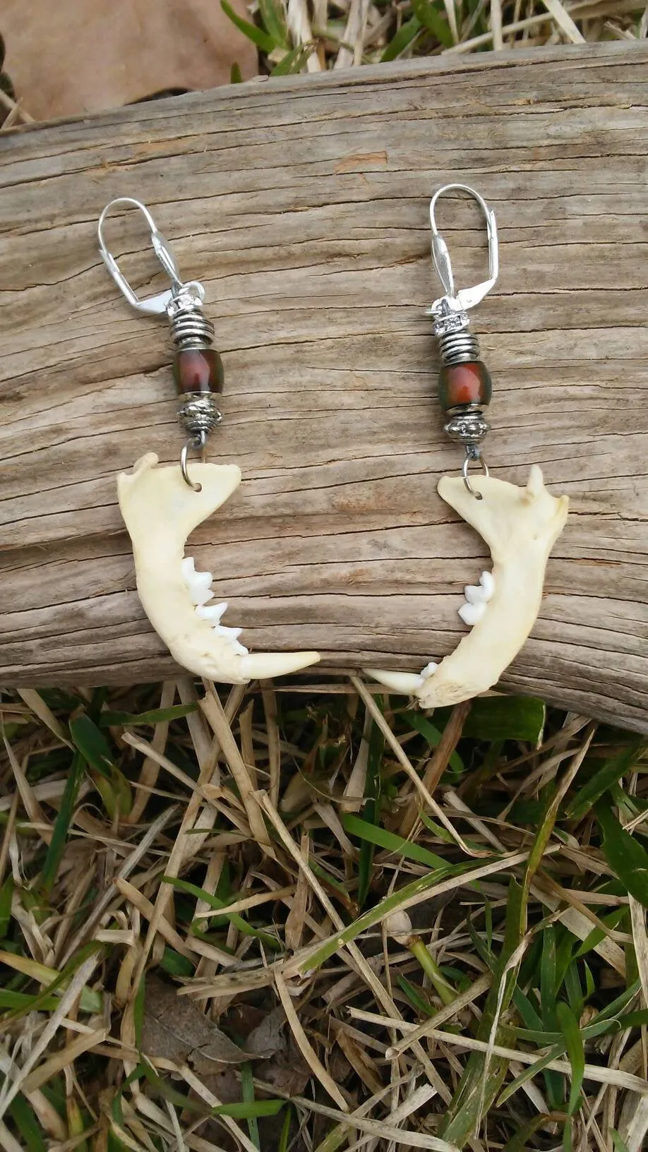 Mink Jaw bone mood bead color changing dangle earrings unique handmade bohemian tribal earthy jewelry witchy wiccan pagan fashion gift
