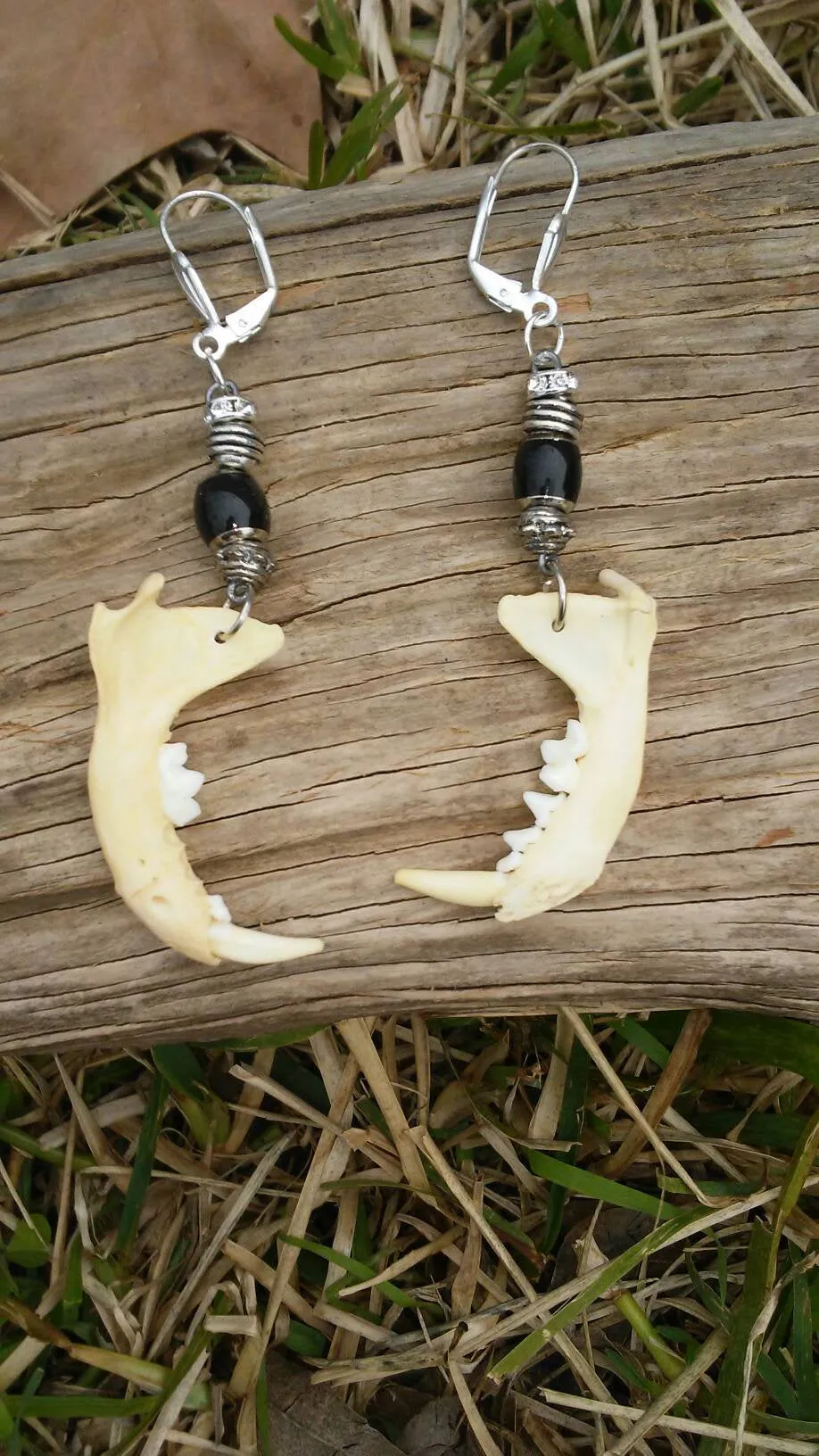 Mink Jaw bone mood bead color changing dangle earrings unique handmade bohemian tribal earthy jewelry witchy wiccan pagan fashion gift