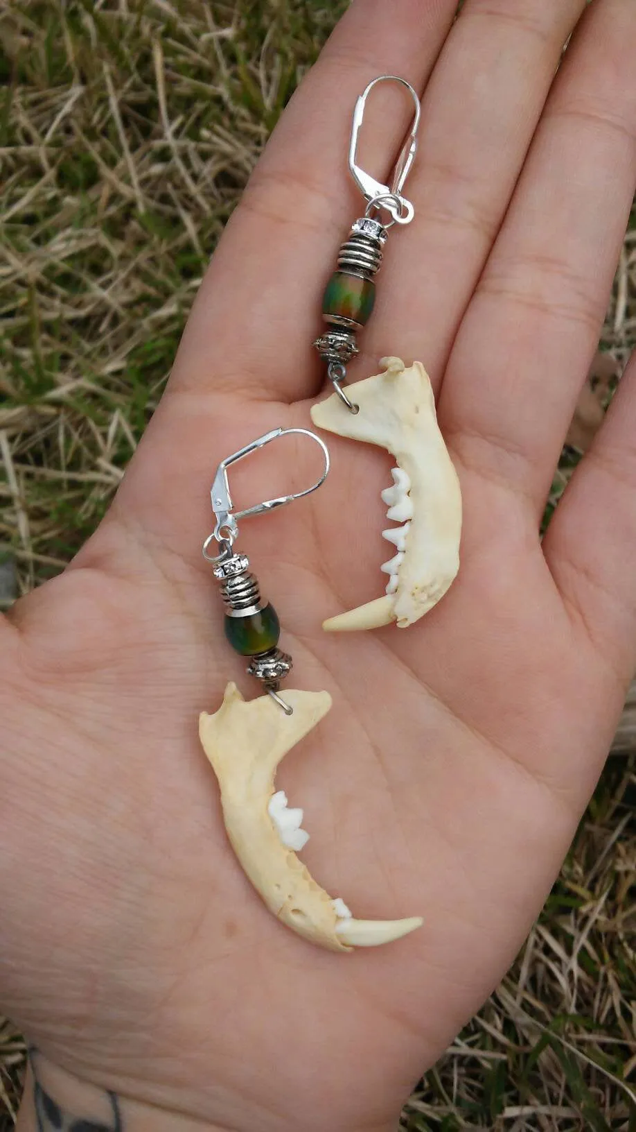 Mink Jaw bone mood bead color changing dangle earrings unique handmade bohemian tribal earthy jewelry witchy wiccan pagan fashion gift