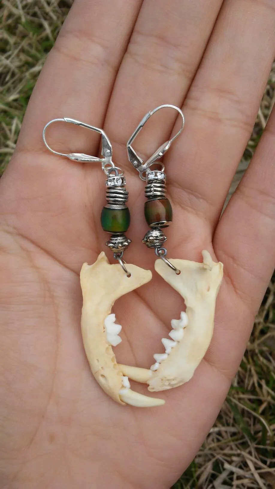 Mink Jaw bone mood bead color changing dangle earrings unique handmade bohemian tribal earthy jewelry witchy wiccan pagan fashion gift
