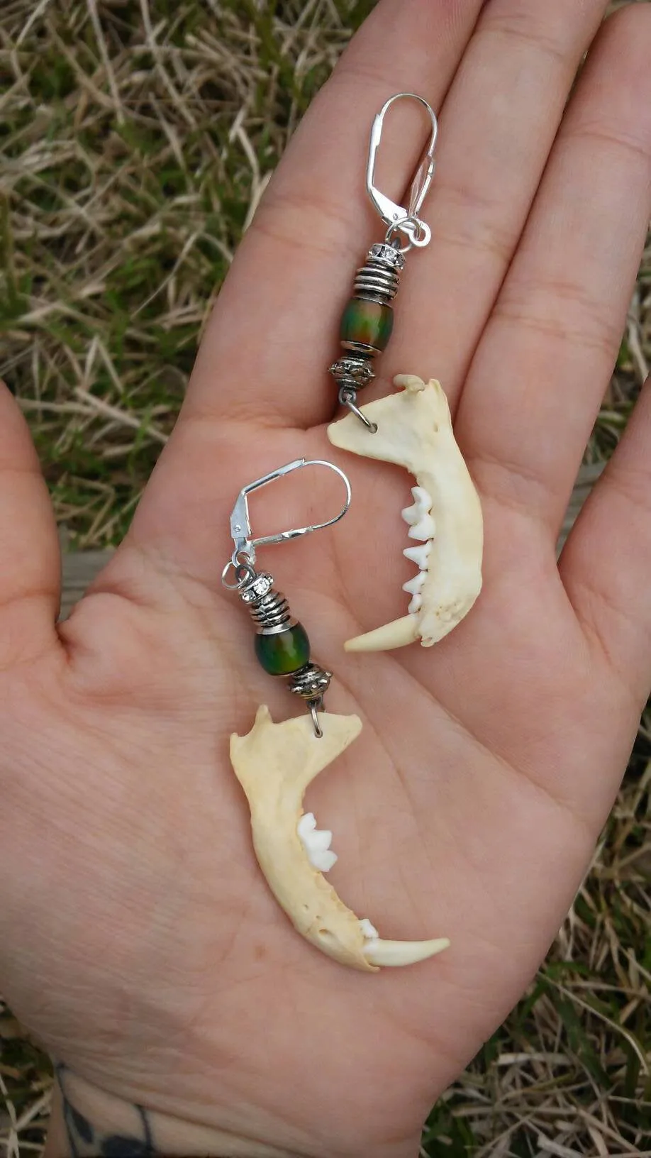 Mink Jaw bone mood bead color changing dangle earrings unique handmade bohemian tribal earthy jewelry witchy wiccan pagan fashion gift