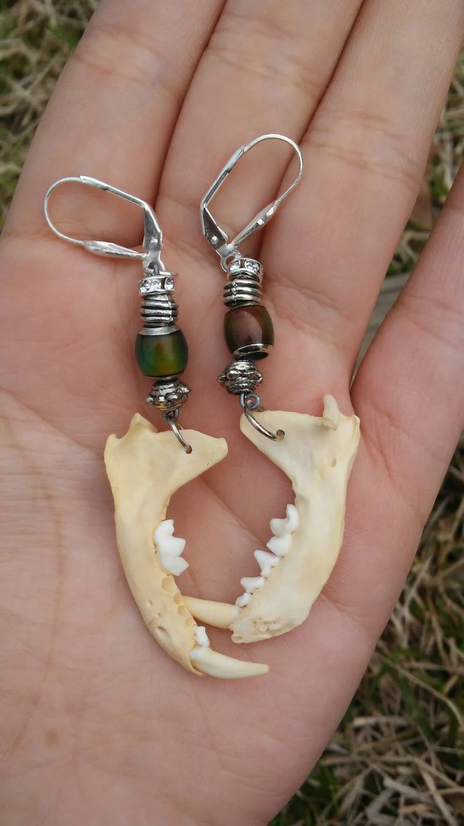 Mink Jaw bone mood bead color changing dangle earrings unique handmade bohemian tribal earthy jewelry witchy wiccan pagan fashion gift