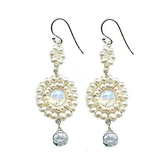 Moonstone Pearl and White Topaz Earrings B15 by Michelle Pressler Jewelry