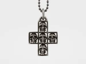 Multi Skull Cross Pendant Necklace in Sterling Silver