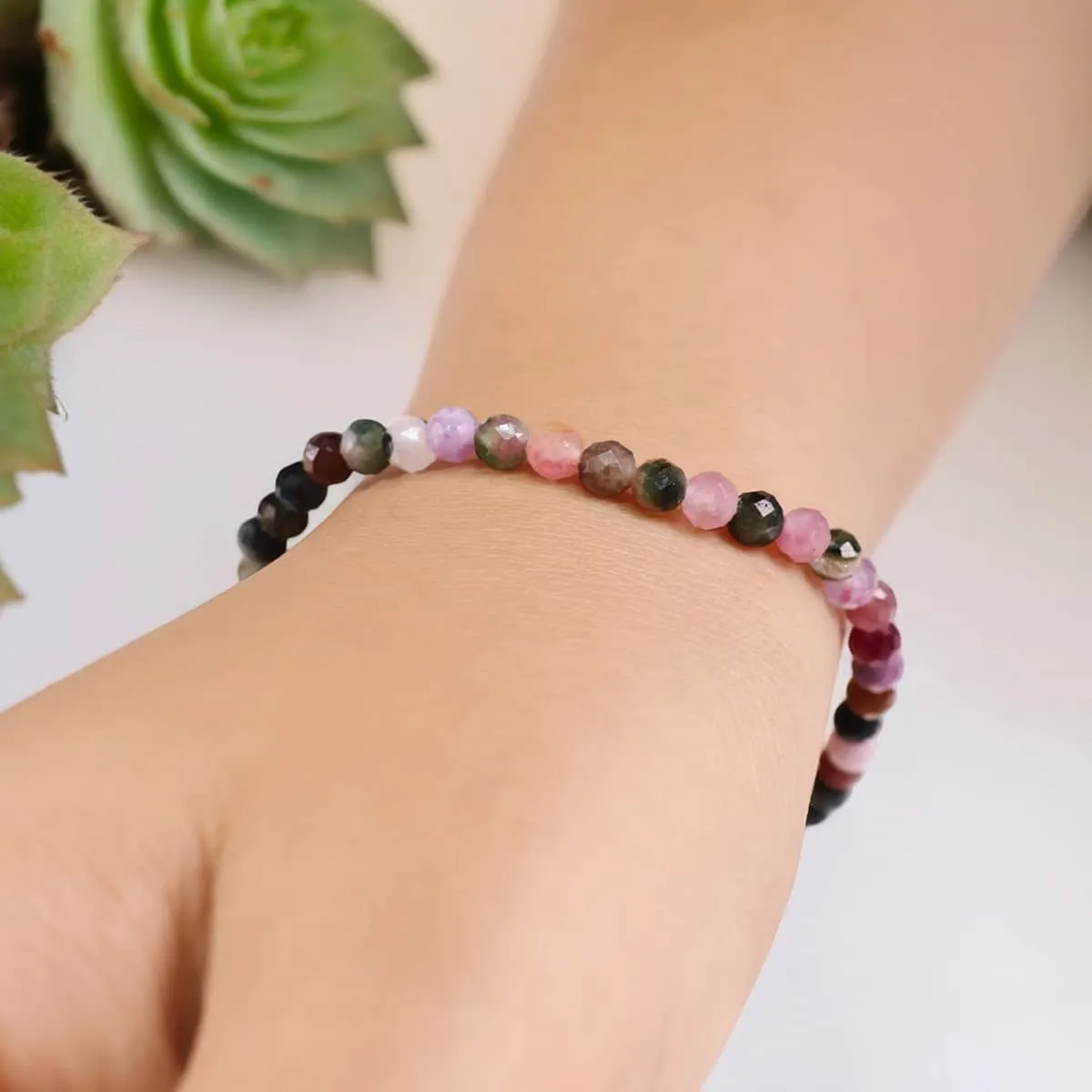 Multi Tourmaline Bracelet In 4mm Faceted Beads