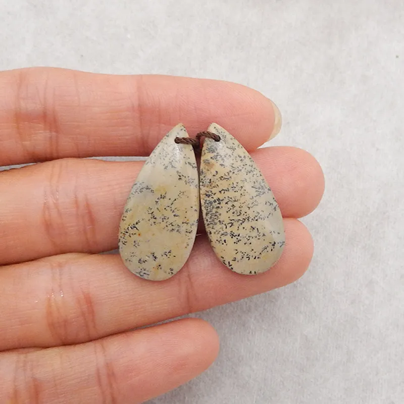 New 1 Pair Natural Chohua Jasper Teardrop Gemstone Earrings Beads, Gemstone For Jewelry DIY Making, Drilled Gemstone Pair, 26×16×3mm, 4.5g