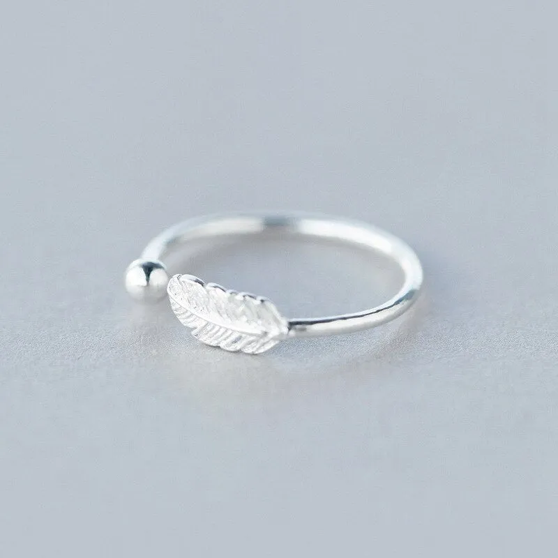 New 925 Sterling Silver simple leaf/cross ring female small fresh leaf