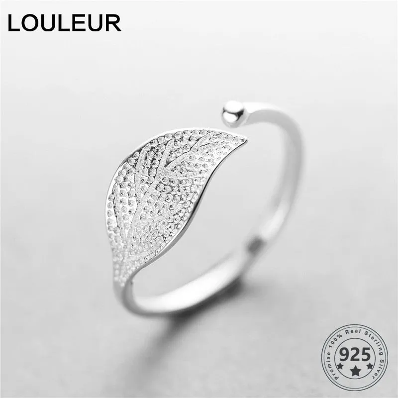 New 925 Sterling Silver simple leaf/cross ring female small fresh leaf