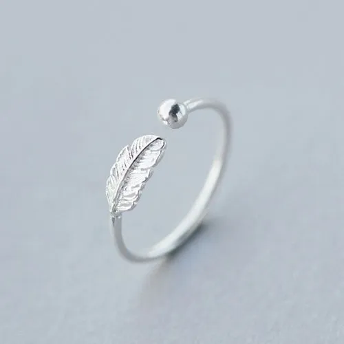 New 925 Sterling Silver simple leaf/cross ring female small fresh leaf