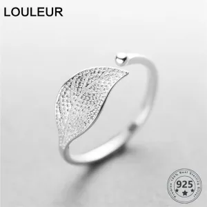 New 925 Sterling Silver simple leaf/cross ring female small fresh leaf