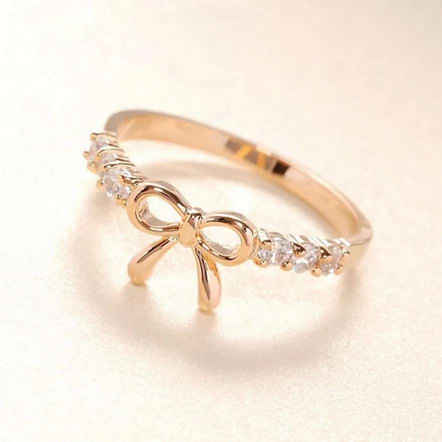 New Arrival Flawless Rings Jewelry Simple Crystal Bow Ring Beautiful Butterfly Shape Jewelries Accessories Exquisite Rings