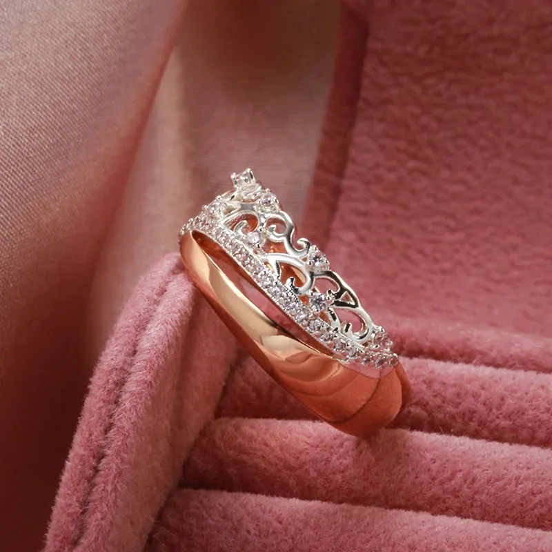 New Fashion Crystal Flower Design 14K Rolled Rose Gold Micro-wax Inlay AAA Zircon Diamonds Rings - Fine Jewelry