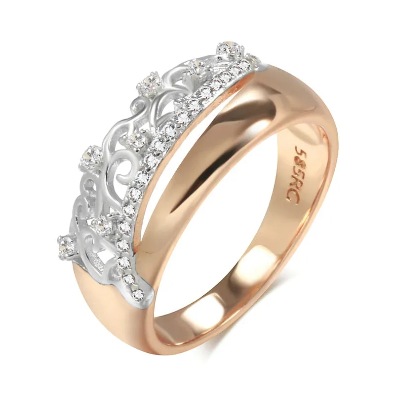 New Fashion Crystal Flower Design 14K Rolled Rose Gold Micro-wax Inlay AAA Zircon Diamonds Rings - Fine Jewelry