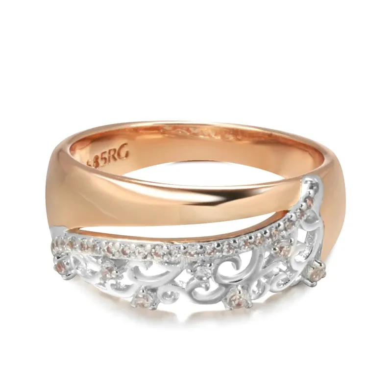 New Fashion Crystal Flower Design 14K Rolled Rose Gold Micro-wax Inlay AAA Zircon Diamonds Rings - Fine Jewelry