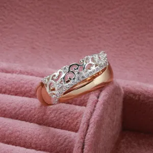 New Fashion Crystal Flower Design 14K Rolled Rose Gold Micro-wax Inlay AAA Zircon Diamonds Rings - Fine Jewelry
