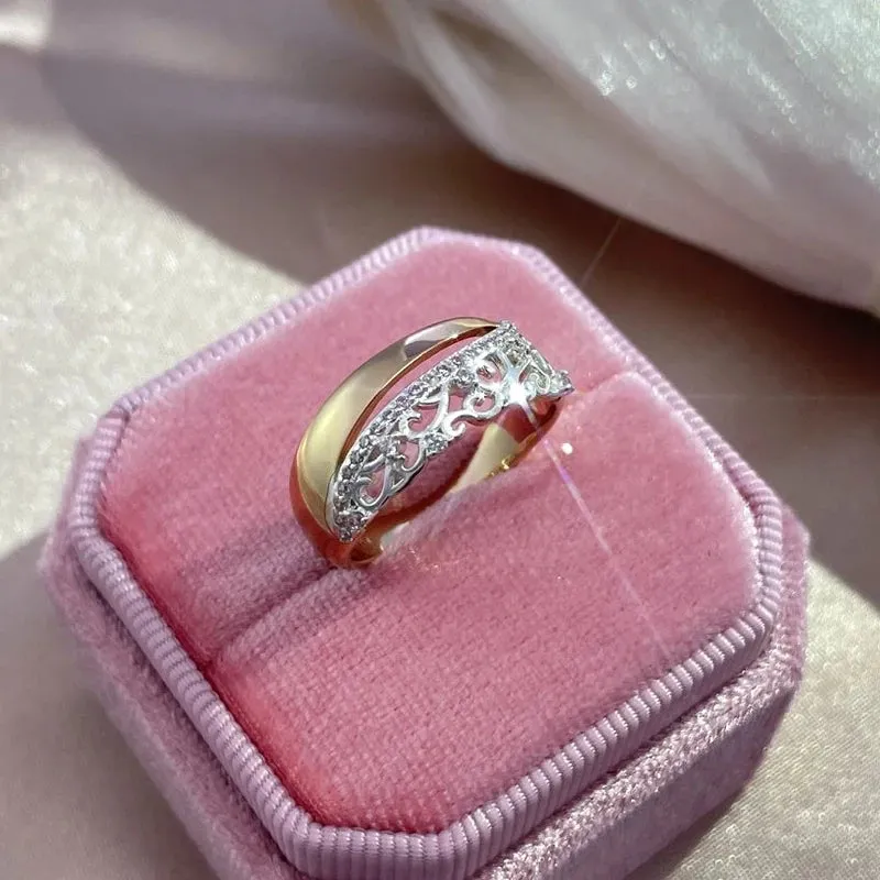 New Fashion Crystal Flower Design 14K Rolled Rose Gold Micro-wax Inlay AAA Zircon Diamonds Rings - Fine Jewelry