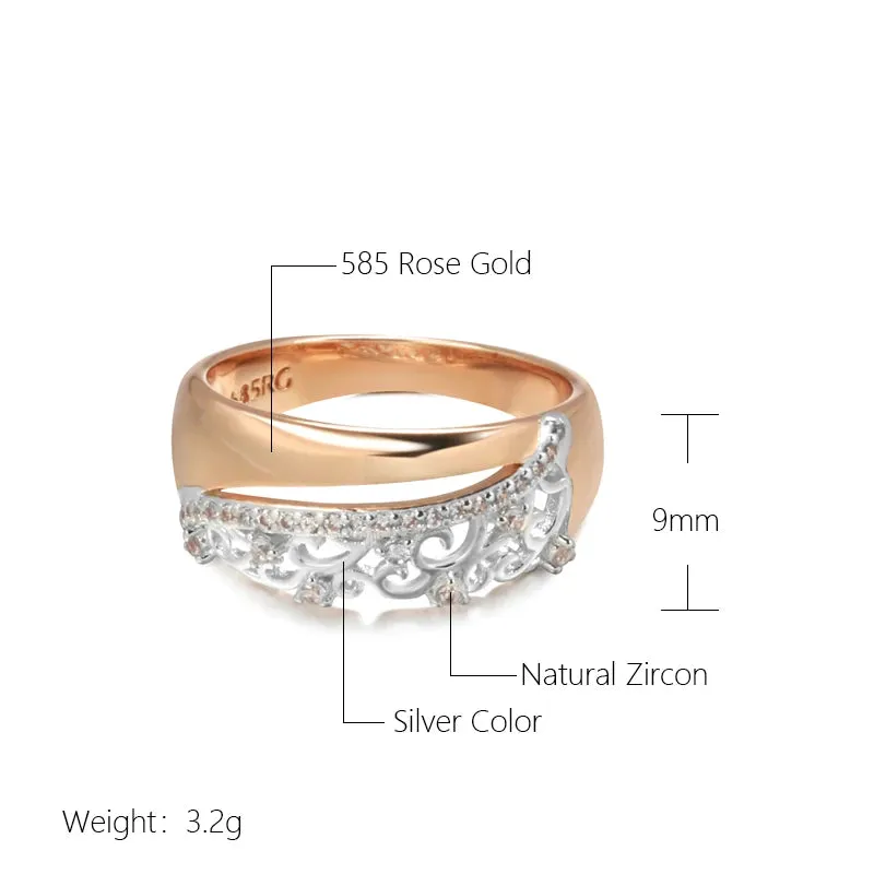 New Fashion Crystal Flower Design 14K Rolled Rose Gold Micro-wax Inlay AAA Zircon Diamonds Rings - Fine Jewelry