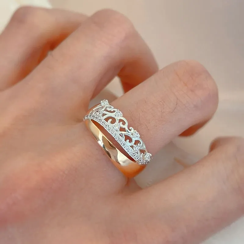 New Fashion Crystal Flower Design 14K Rolled Rose Gold Micro-wax Inlay AAA Zircon Diamonds Rings - Fine Jewelry