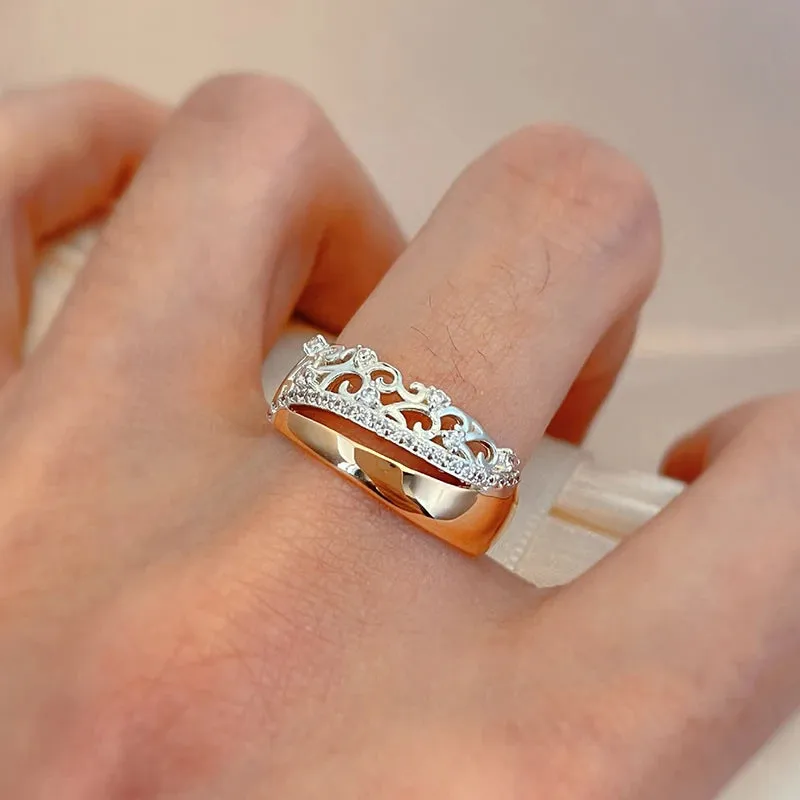New Fashion Crystal Flower Design 14K Rolled Rose Gold Micro-wax Inlay AAA Zircon Diamonds Rings - Fine Jewelry