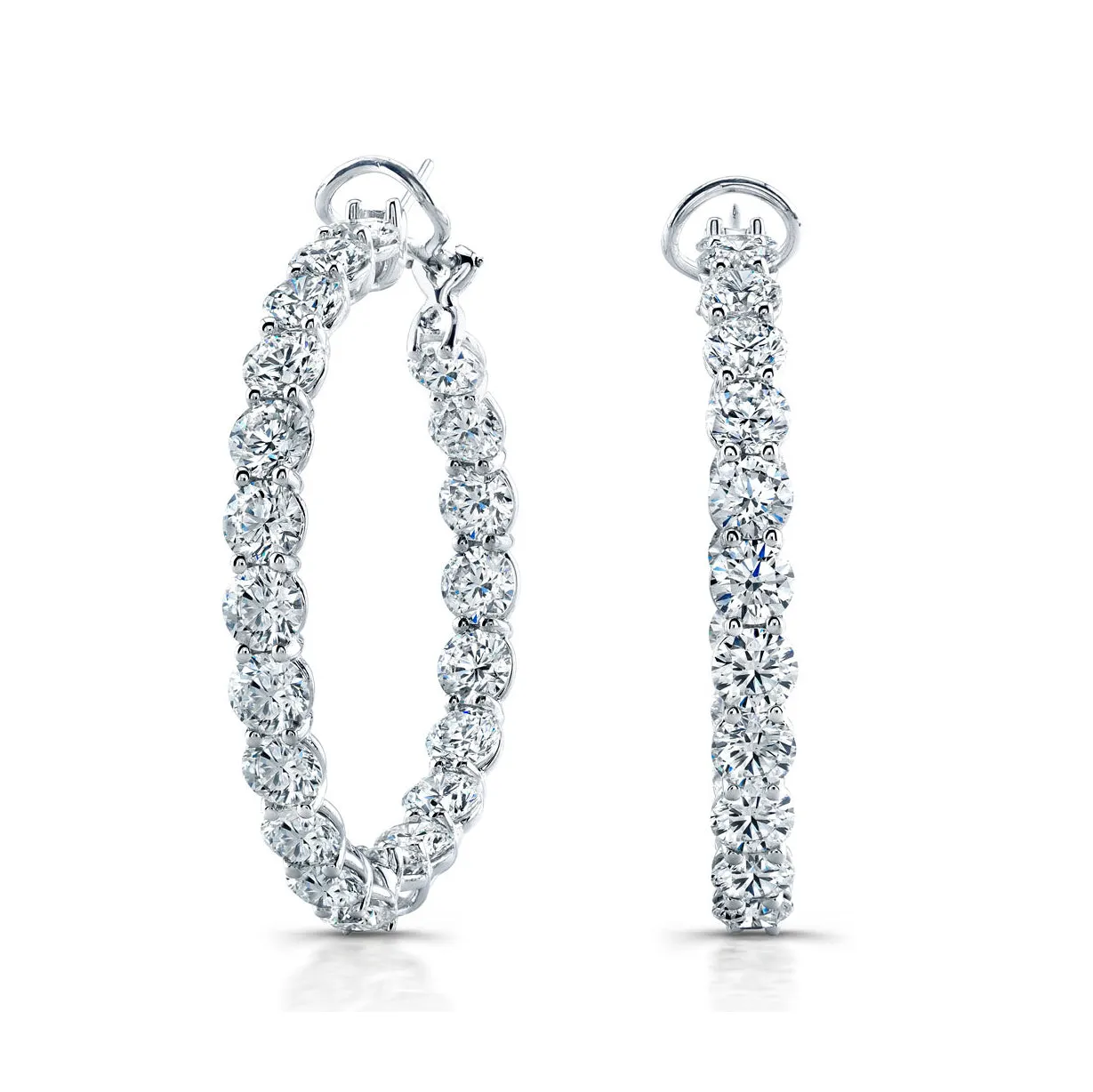 Norman Silverman - Round Diamond Hoop Earrings, 18k White Gold