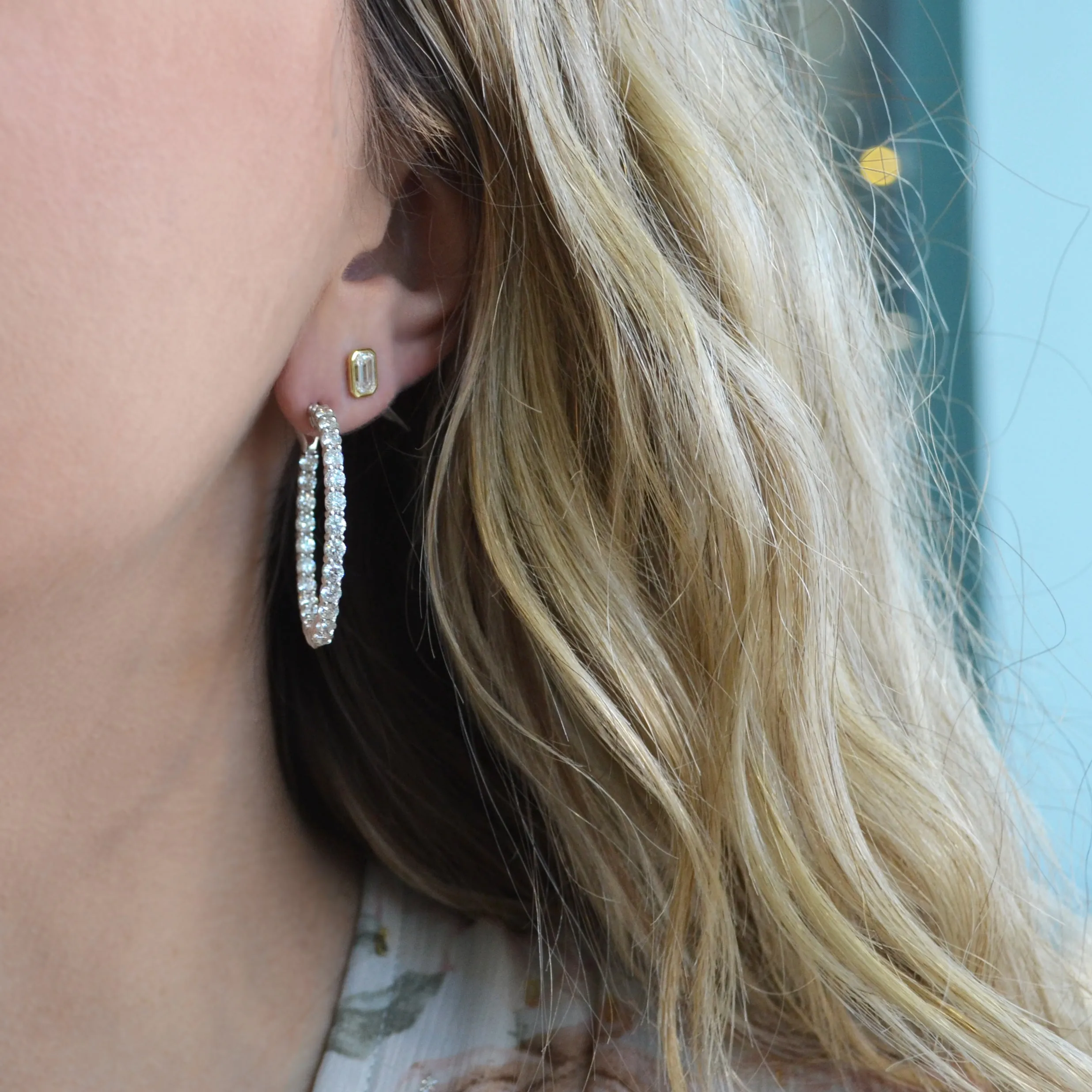 Norman Silverman - Round Diamond Hoop Earrings, 18k White Gold