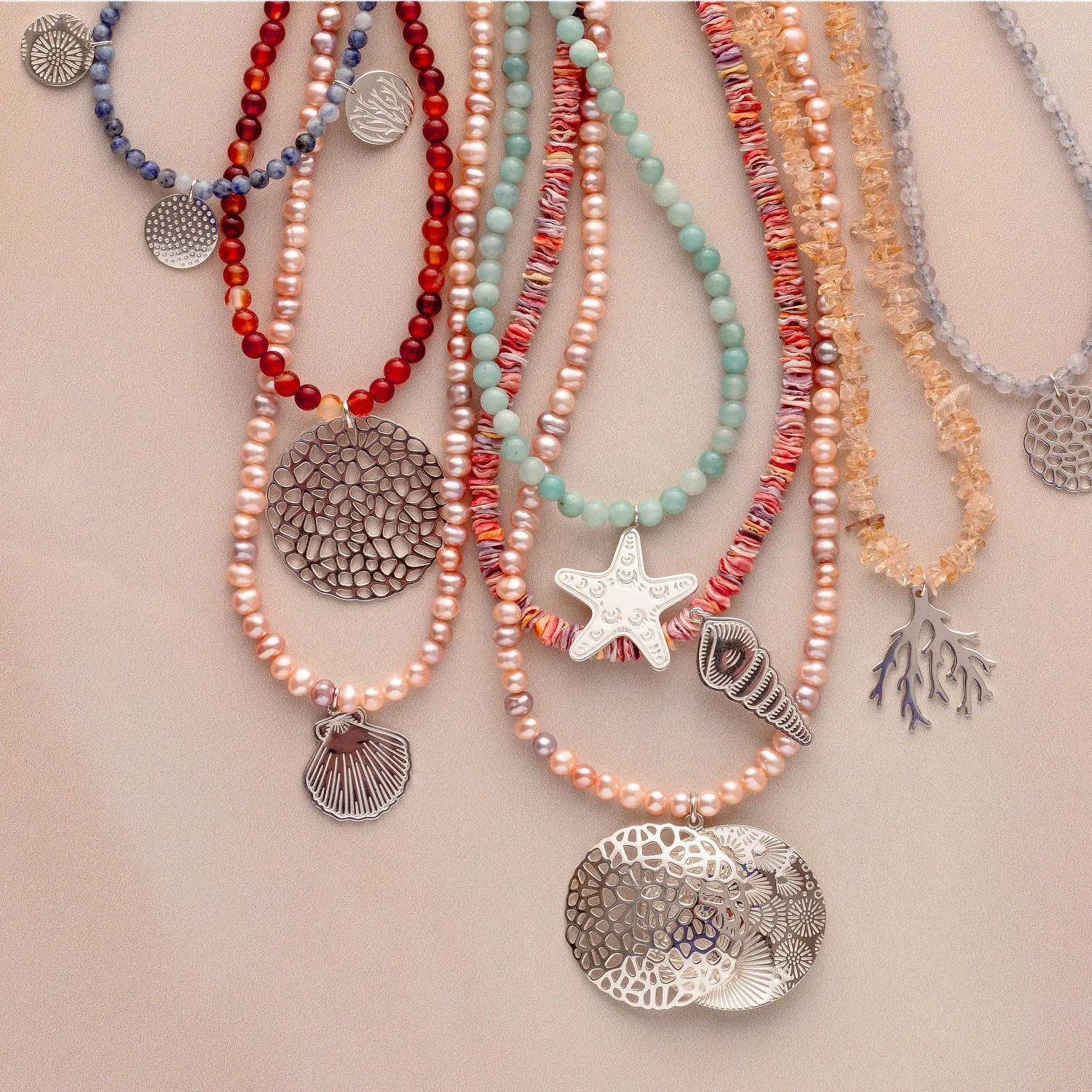 Ocean Textures Silver & Sodalite Beaded Necklace