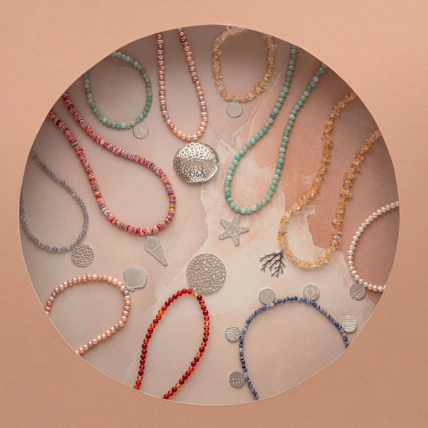 Ocean Textures Silver & Sodalite Beaded Necklace